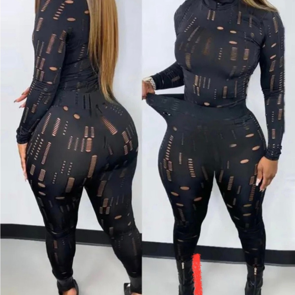 Black Metallic Patterned Full-Length Jumpsuit